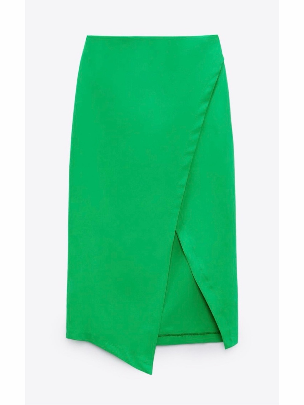 Zara Asymmetric Faux Wrap Midi Skirt Green